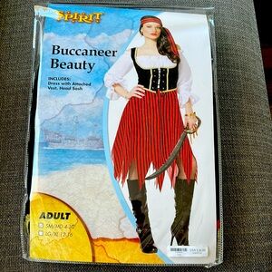 Buccaneer Beauty includes dress with attached vest, head sash